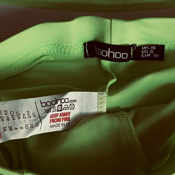 Boo Hoo 2 Piece Shorts Crop Top Womens Sz 6 Small Lime Green Buckle Detail New - Picture 6 of 11